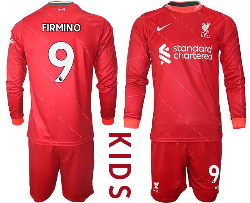 Youth 2021-2022 Club Liverpool home red Long Sleeve #9 Soccer Jersey